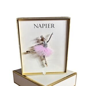Napier Jeweled Two Tone Pink Ballerina Brooch Pin Pink Net Tutu Gift Box NEW